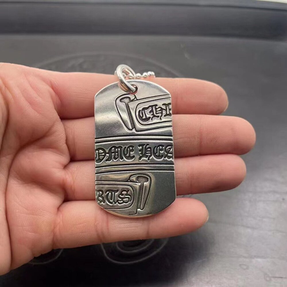 Chrome Hearts Large Scroll Military Plate Pendant Necklace